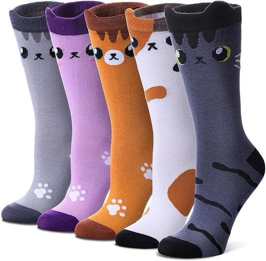 SDBING Womens Cat Socks Cute Gifts Animal Soft Breathable Thin Cotton Casual Crew Socks 5 Pairs