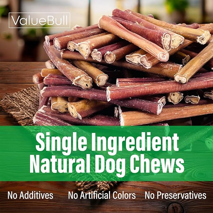 ValueBull Bully Sticks for Dogs, Thick 6 Inch, 50 Count - All Natural, Grass Fed, Single Ingredient, Long Lasting Dog Treats