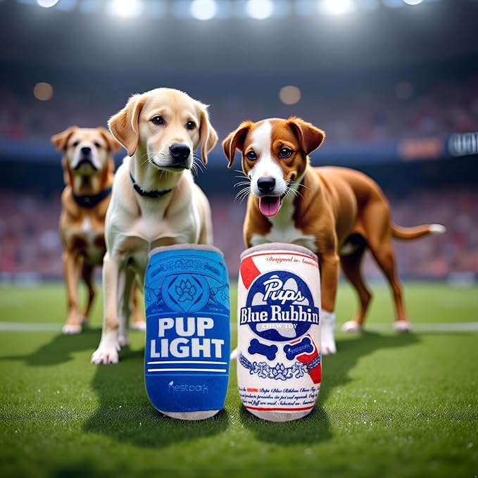 Pup Light and Pups Blue Rubbin - Parody Beer Dog Toys - Funny Plush Squeaky and Crinkle Dog Toys Dog Gifts for Dog Birthday (2 Pack) (Mix)