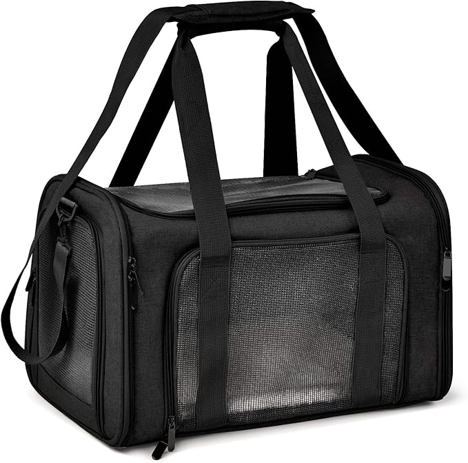 Cat Carriers Dog Carrier Pet Carrier for Small / Medium Cats Dogs Puppies (Up To 15lbs), TSA Airline Approved Small Dog Carrier Soft Sided, Collapsible Waterproof Travel Puppy Carrier -Black