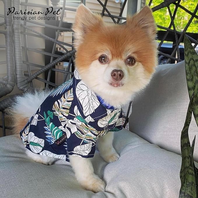 Parisian Pet Palm Leaves Dog Shirt - 100%Cotton Summer Clothes - Stylish Beach Outfit - Hook and Loop Closure - Machine Washable - XL3