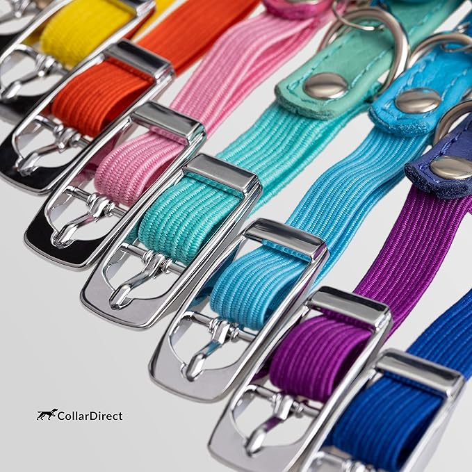 CollarDirect Leather Cat Collar, Cat Safety Collar with Elastic Strap, Kitten Collar with Bell Black Blue Red Orange Lime Green (6-7 Inch, Red)
