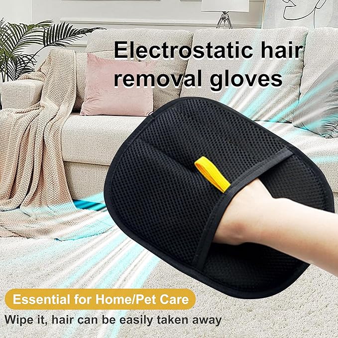3-Pack Pet Hair Removal Gloves, Remove Dog/Cat Fur from Clothing, Furniture, Bedding & Carpet, – Reusable & Washable Lint Hair Remover for Home & Pet Owners