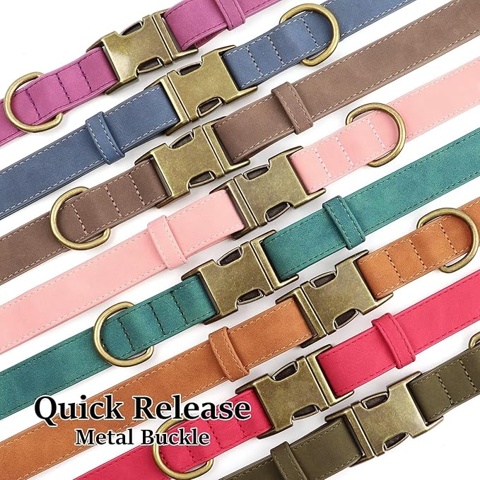 Didog Soft PU Leather Dog Collar, Stylish Quick Released Dog Collars for Medium Dogs, Easy Clean Adjustable Pet Collar for Daily Walking, Brown, M Fit 13-21" Neck