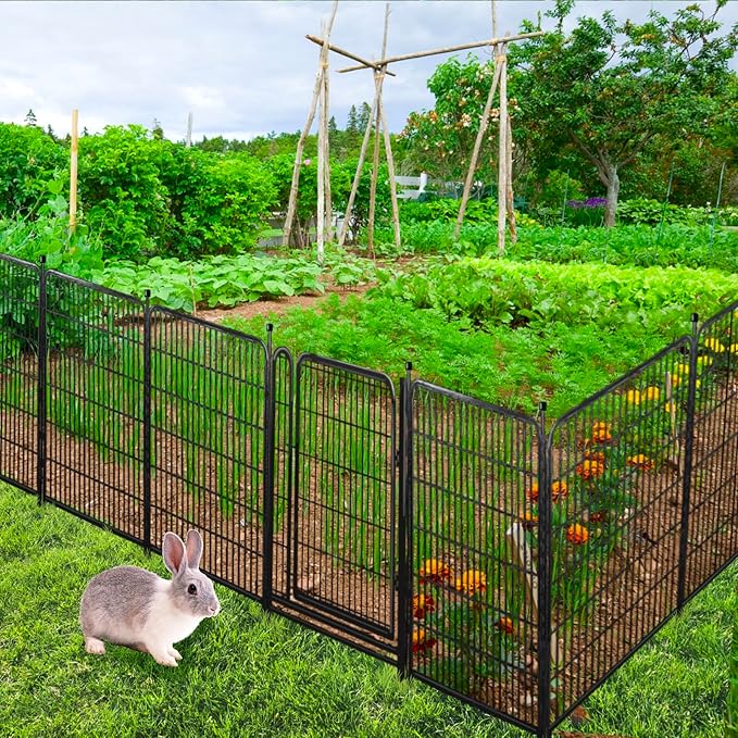 Tall Garden Fences and Borders for Dogs, 4.6ft High Dog Fence, 6 Panels Total 13.3 Ft Long, Gate 21 inches Wide with Low Sills. Modular Fencing, Dog Fence Outdoor for Yard