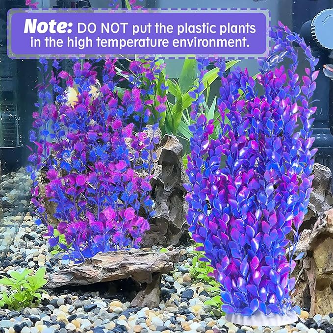 Hamiledyi Aquarium Plastic Plants Aquarium Decor Artificial Fish Tank Plants,Tall Fish Tank Decorations, Extra Large Aquarium Plant 23.6-inch Tall,2PCS（Purple Style A）