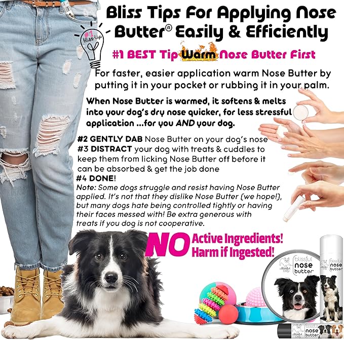 The Blissful Dog Border Collie Nose Butter for Dry, Cracked Skin, Lick-Safe Dog Nose Balm with Moisturizing Shea Butter, Almond, Olive, and Essential Oils, Pet Supplies, Uncented, 0.50 oz.