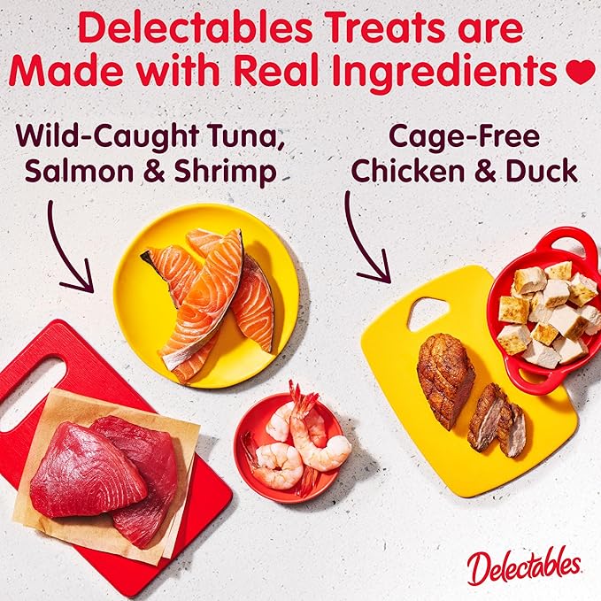 Delectables Squeeze Up Variety Pack, Creamy Squeezable Puree, Lickable Wet Cat Treats, Grain Free, No Added Fillers, No By-Products, No Added Preservatives, 0.5 Ounces Tube, 24 Tubes Total