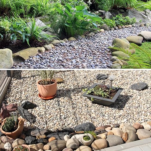 Large River Rocks for Landscaping 20lbs, 2-3 Inch Natural Unpolished Bulk Pebbles, Hand-Picked Premium Stones for Garden Design Fish Tank, Flower Pots, Pathways and Backyard, Mixed Color