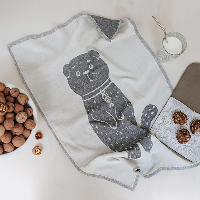 sea me at home Cat Themed Funny Dish Towels for Kitchen Drying, 100% Cotton Kitchen Tea Towel Set of 4, Housewarming Birthday Gift for Cat Lovers (Cats' Moods)