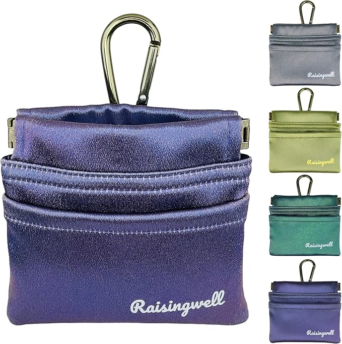 Dog Treat Pouch, Pocket Sized Pet Training Pouch, Hand Free Purple Dog Walking Bag with Carabiner, Self-Closing Pet Feed Snack Reward, for Puppy Travel or Outdoor Use, NanoPTC
