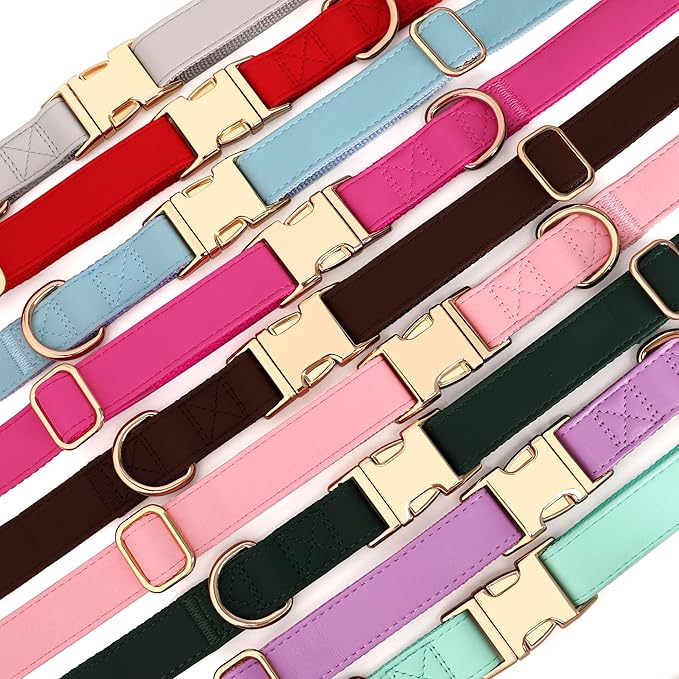 PET ARTIST Soft PU Leather Dog Collar, Bright & Stylish Hot Pink Dog Collar Girl with Quick Release Rose Metal Buckle, Nylon Padded Durable Pet Collars Adjustable for Small Dogs, Neck Fit 9-14"