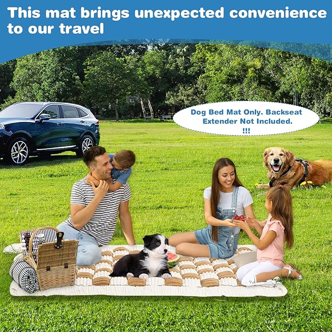 VClife Dog Bed Mat for Car Backseat Extender, Anti Slip Plaid Pet Bed Mat for Car Backseat Extender, Furry Dog Sofa Couch Cover, Washable Travel Dogs Bed for Cars, SUV, Small Truck, 51"×23.6"