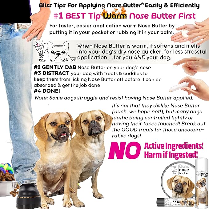 The Blissful Dog Puggle Nose Butter for Dry, Cracked Skin, Lick-Safe Dog Nose Balm with Moisturizing Shea Butter, Almond, Olive, and Essential Oils, Pet Supplies, Uncented, 4 oz.