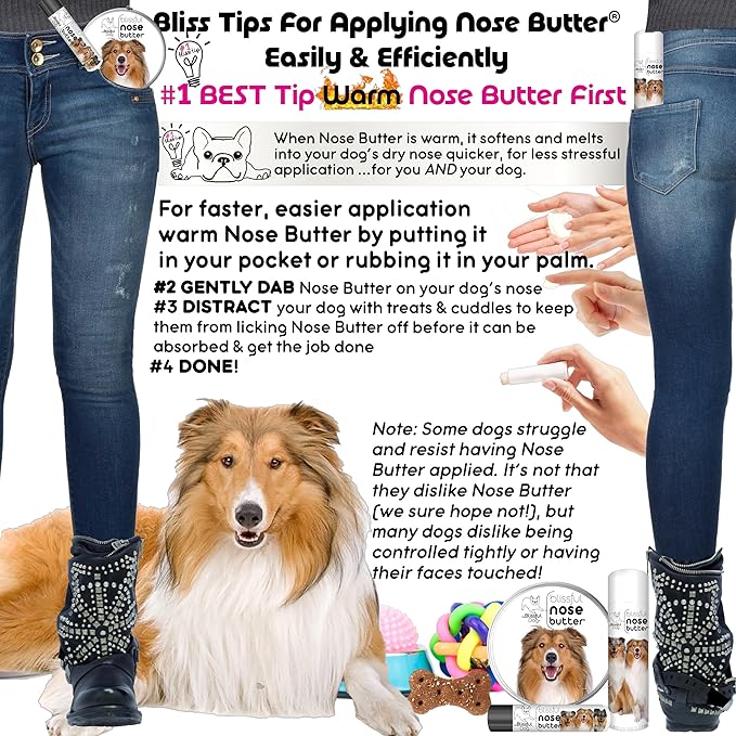 The Blissful Dog Collie Nose Butter for Dry, Cracked Skin, Lick-Safe Dog Nose Balm with Moisturizing Shea Butter, Almond, Olive, and Essential Oils, Pet Supplies, Uncented, 0.15 oz.