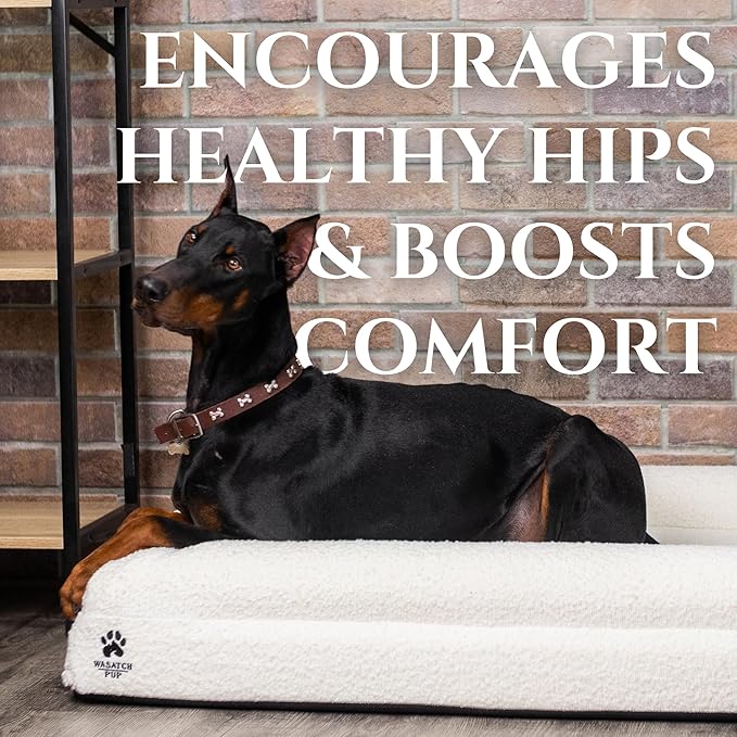 Luxury Boucle Fabric Orthopedic Large Dog Bed with Memory Foam | Breathable Comfort and Washable Dog Couch Bed with Waterproof Liner & Cover | Ideal Pet Beds for Big Dogs - Grey (45"x36x7)