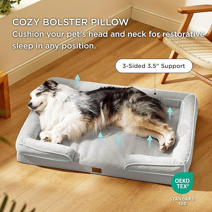 Bedsure XL Orthopedic Dog Bed for Extra Large Dogs - Washable XLarge Dog Cat Bed Waterproof, Comfort Dogs Couch Sofa with Washable Removable Cover, Pet Bed with Nonskid Bottom, Light Grey, 42"