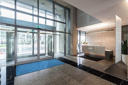 WaterHog Diamond | Commercial-Grade Entrance Mat with Rubber Border – Indoor/Outdoor, Quick Drying, Stain Resistant Door Mat (Bluestone, 4' x 10')