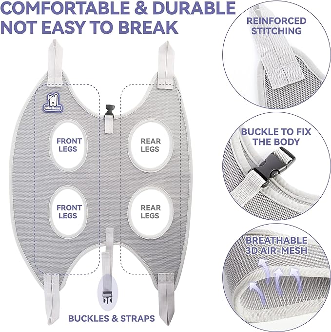Dog Grooming Hammock Harness for Dogs & Cats with Pet Nail Clipper Trimmer - Cat Hanger Sling for Trimming Clipping Nails- Dog Hammock Restraint Bag for Small Medium Large pet （ Purple XL）