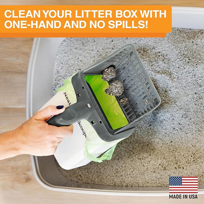 Neater Pet Brands Neater Scooper Standard Cat Litter Scoop, 195 Refill Bags – Mess-Free Cat Litter Scooper with Bag, Spill-Proof Kitty Box Sifter, Bin Doubles as Scoop Holder, For Single-Cat Household