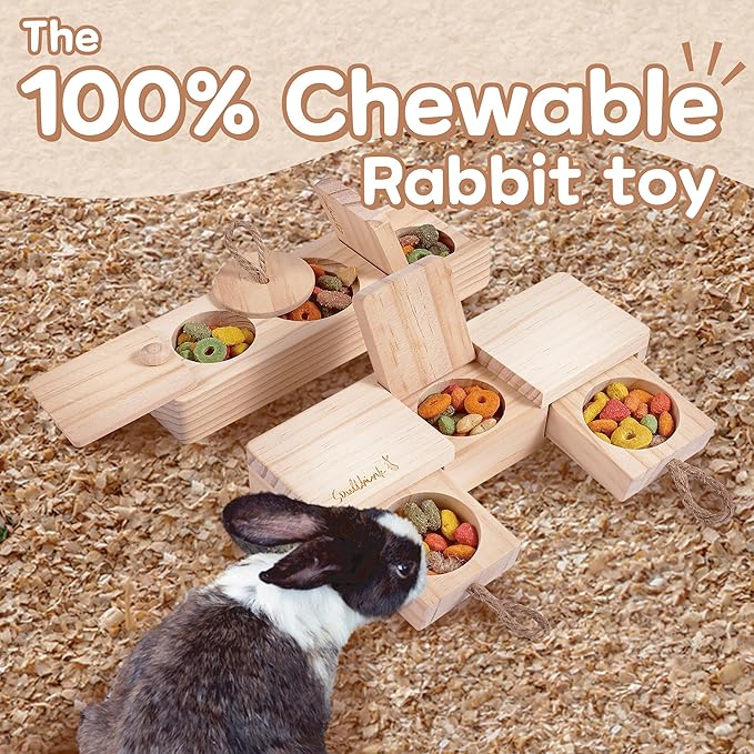 SoulThink® Interactive Wooden Pet Rabbit Toys - Sniff n' Snack Bunny Chew Toys for Rabbit Treats, Suited as Guinea Pig Toys, Hamster Toys for Boredom, Bunny Toys for Rabbits Keep Busy (2 Sets)