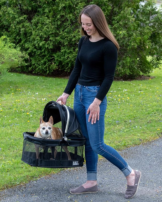 Pet Gear No-Zip View 360 Pet Safety Carrier & Car Seat for Small Dogs & Cats Push Button Entry, View 360 20-inch, Onyx