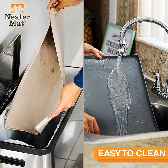 Neater Pet Brands Neater Mat Pet Mats for Food and Water, Cat & Dog Bowl Mat Waterproof Silicone, Feeding Tray, Dog Food Mats for Floors, Placemat w/Raised Edge for Under Bowls, 24" x 16", Grey