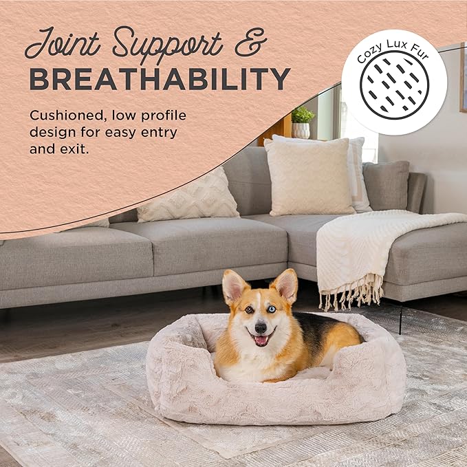 Best Friends by Sheri Lux Lounge Bed Calming Faux Fur Dog Bed, Oyster, Cream, Medium, 30" x 20"