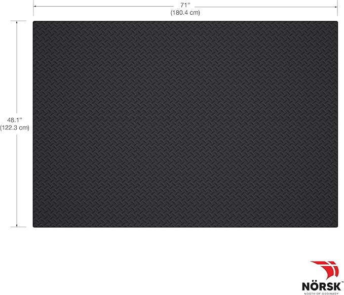 Norsk Foam Floor Gym Mats with Interlocking Tiles, .47" Thick, 24"x24",6-Pack, 24 Square Feet, Diamond Plate Design, Black