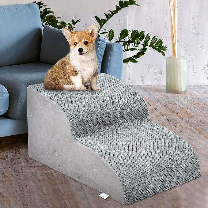 Dog Stairs for Small Dogs - High Density Foam Pet Steps, Extra Wide Dog Ramp with Non-Slip Bottom for High Beds, Couch and Sofa, Best for Dogs Injured, Older Doggy Cats