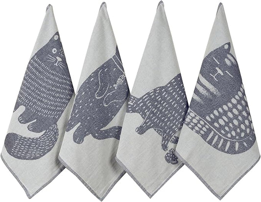 sea me at home Cat Themed Funny Dish Towels for Kitchen Drying, 100% Cotton Kitchen Tea Towel Set of 4, Housewarming Birthday Gift for Cat Lovers (Cats' Moods)