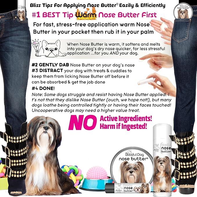 The Blissful Dog Lhasa Apso Nose Butter for Dry, Cracked Skin, Lick-Safe Dog Nose Balm with Moisturizing Shea Butter, Almond, Olive, and Essential Oils, Pet Supplies, Uncented, 1 oz.