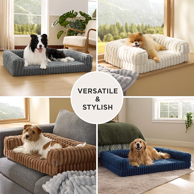 Bedsure Orthopedic Dog Beds Large Sized Dog, Waterproof Memory Foam Pet Bed with Sides, Non-Slip Bottom and Egg-Crate Foam Large Pet Couch Sofa with Washable Removable Corduroy Cover, Grey