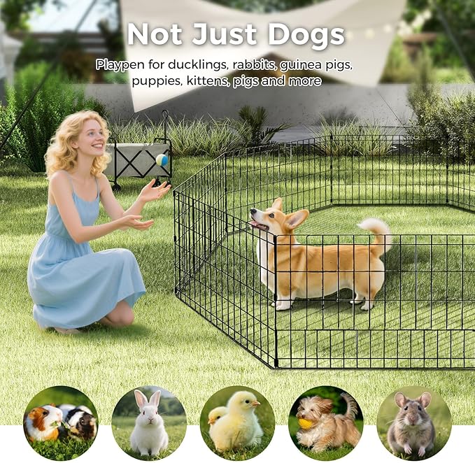 Foldable Dog Playpen 24" Height 8 Panels Metal Exercise Pen No Door - Indoor/Outdoor Puppy Playpen for Small Dogs, Portable Pet Fence for Yard Garden Camping, Black