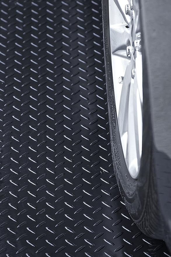 RESILIA Heavy Duty Garage Floor Runner & Protector Mat - Slip Resistant Diamond Plate PVC Mats - Water, Spill, & Stain Resistant, Black (4 feet x 10 feet), Made in The USA