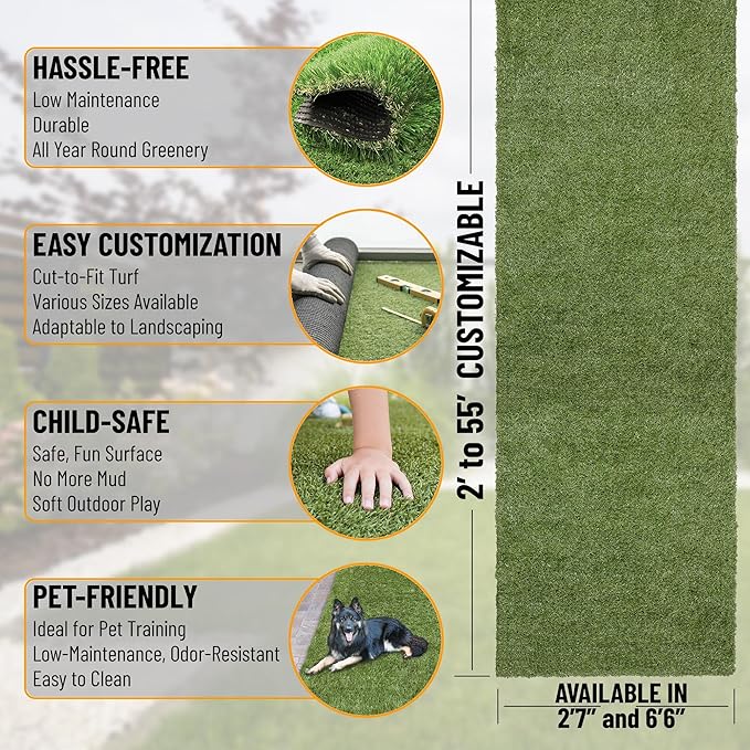 Ottomanson Artificial Grass Puppy Potty Training Pad, 2'7" x 3' Reusable Pee Pad for Small Pets and Dogs
