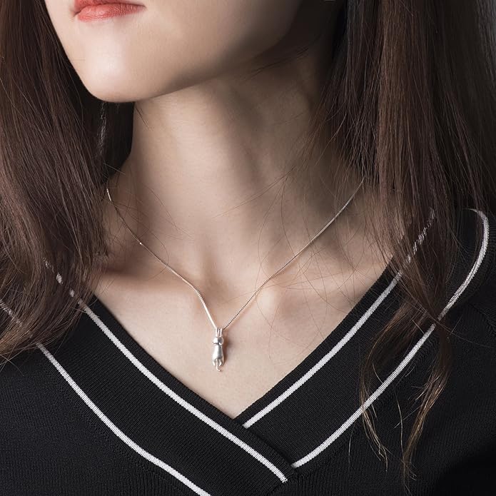 S.Leaf Sterling Silver Cat Necklace - Kitten Jewelry for Women, Cat Mom Gifts