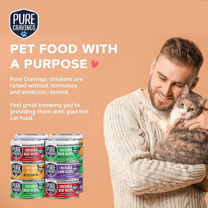 Chicken Recipe in Broth, Shredded Wet Cat Food, Variety Flavor Pack: Chicken, Lamb, Duck, Beef; Grain-Free Protein, Non-GMO