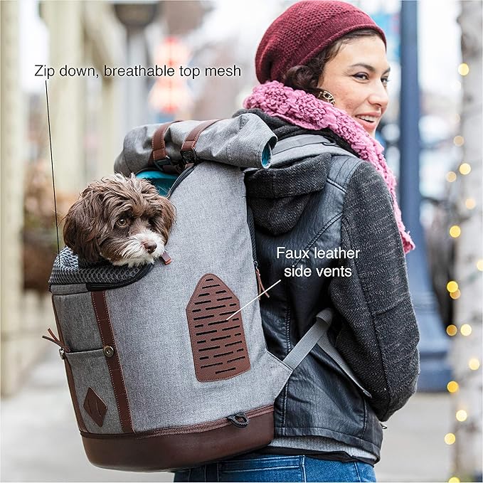 Kurgo Dog Carrier Backpack for Small Pets - Dogs & Cats | Cat | Hiking or Travel | Waterproof Bottom | K9 Ruck Sack (Heather Black)