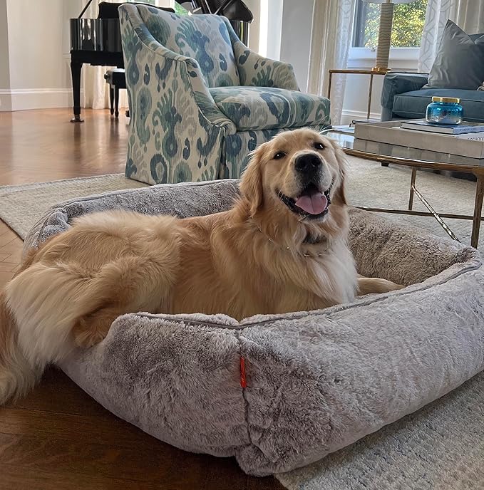 FUZI Luxury Aesthetic Dog Bed with Extra Cover for Small Dogs, Washable Pet Couch, Pet Bed with Sides, Non-Slip Bottom, Soft & Durable Calming Dog Bed, Faux Rabbit Fur, Small 25.1x16.75x9.5 Soft White
